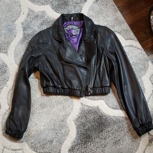 Black leather cropped Knoles & Carter jacket